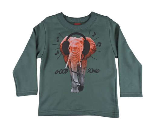 Conjunto Longo Masculino Infantil Blusão E Calça 1-3 Detalhe Elefante 207727 Kyly Verde E Preto