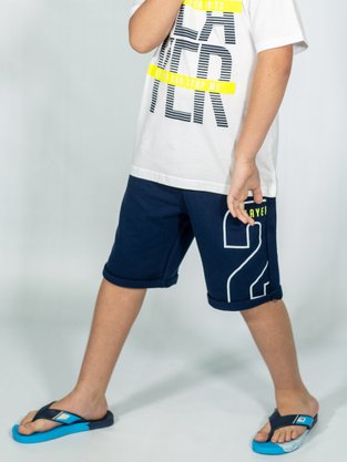 Conjunto Masculino Infantil  Camiseta-Bermuda 10-16 110076 Kyly Branco e Marinho