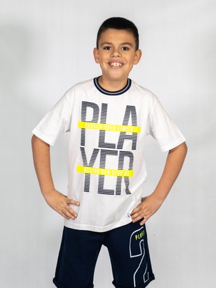 Conjunto Masculino Infantil  Camiseta-Bermuda 10-16 110076 Kyly Branco e Marinho