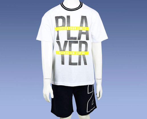 Conjunto Masculino Infantil  Camiseta-Bermuda 10-16 110076 Kyly Branco e Marinho