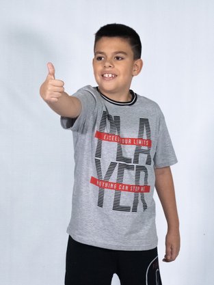 Conjunto Masculino Infantil Camiseta-Bermuda 10-16 110076 Kyly Cinza e Preto