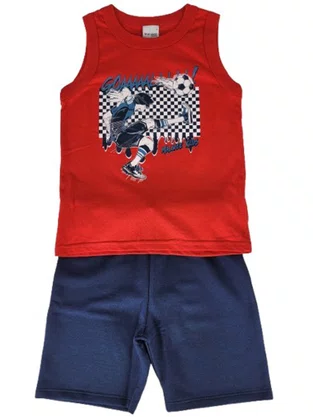 Conjunto Masculino Infantil 4/8 1000130418 Malwee Vermelho e Marinho