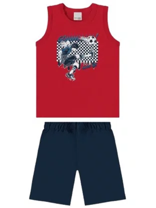 Conjunto Masculino Infantil 4/8 1000130418 Malwee Vermelho e Marinho