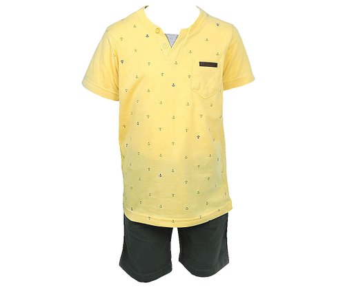 Conjunto Masculino Infantil Manga Curta Camiseta-Bermuda Tamanho 4-8 1000047791 Carinhoso Amarelo e Grafite