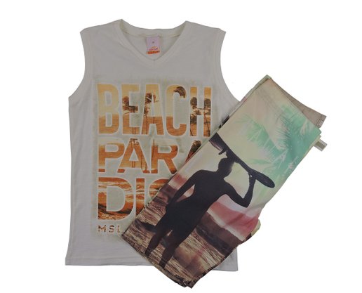 Conjunto Masculino Juvenil 10-16 Regata E Bermuda Estampa Beach 10305196 Marisol Creme