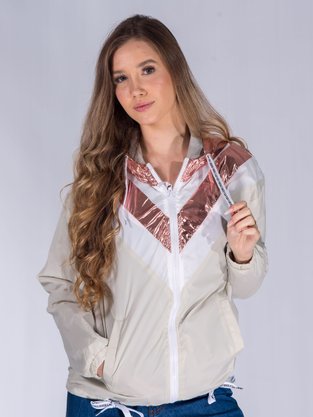 Corta Vento Com Capuz Feminino Adulto  Metalizado 16.56.0099 Overcore Bege e Rose
