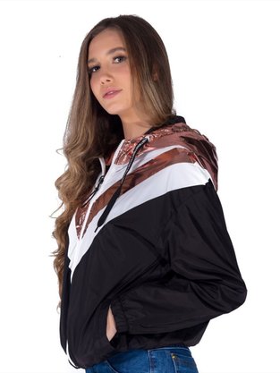 Corta Vento Com Capuz Feminino Adulto Metalizado 16.56.0099 Overcore  Preto e Rose
