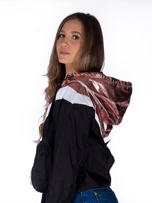Corta Vento Com Capuz Feminino Adulto Metalizado 16.56.0099 Overcore  Preto e Rose