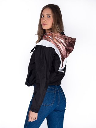 Corta Vento Com Capuz Feminino Adulto Metalizado 16.56.0099 Overcore  Preto e Rose
