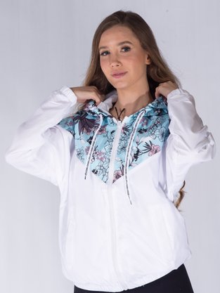 Corta Vento Com Capuz Feminino Adulto Detalhe Flores 16.56.0102 Overcore Branco