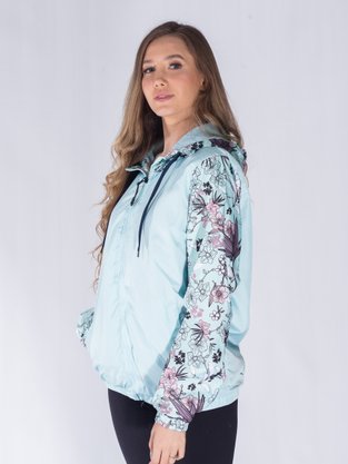 Corta Vento Com Capuz Feminino Adulto Flores 16.56.0105 Overcore Verde Água