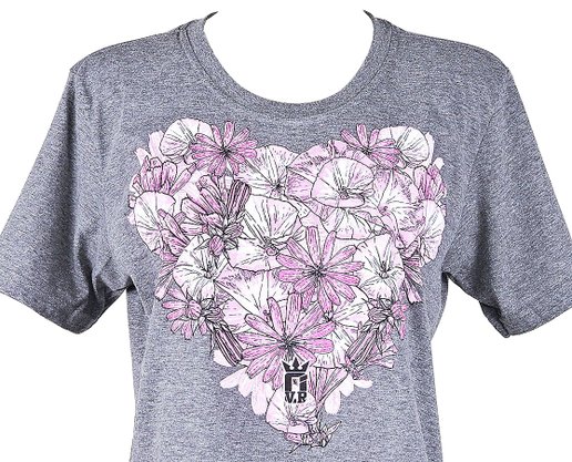 Cropped Feminino Adulto Manga Curta Estampa Coração de Flores F71003 Over Grafite