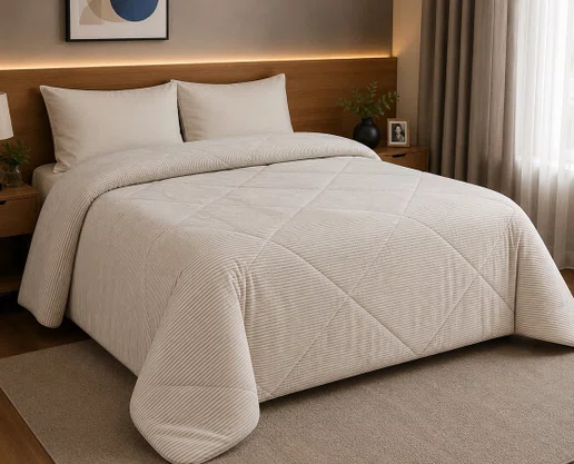 Edredom Casal Plush Inove Listrado 2,20x2,35 ED0354 Hedrons Bege