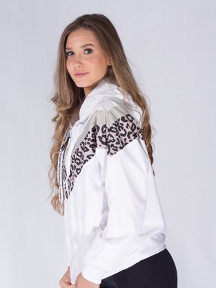 Corta Vento Com Capuz Feminino Adulto Detalhe Onça 16.56.0101 Overcore Branco