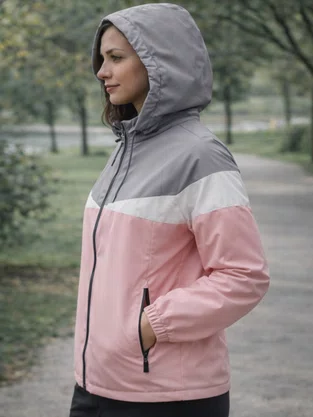Jaqueta Corta Vento Feminina AW-33307 Magnom Cinza/Branco/Rosa