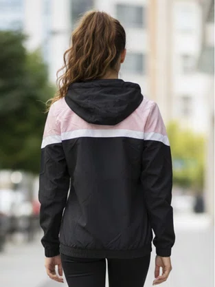 Jaqueta Corta Vento Feminina AW-33308 Magnom Preto/Rosa/Branco