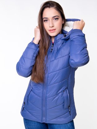 Jaqueta De Microfibra Feminina Adulto Com Capuz Detalhe de Pelo 26.01.0175 Mosaico Azul