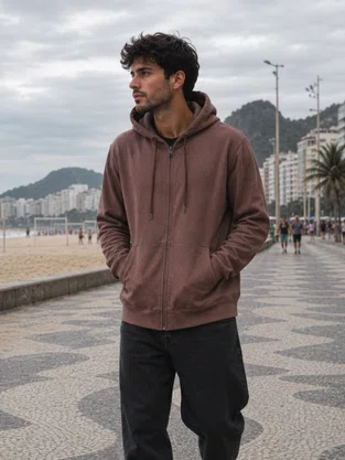 Jaqueta Masculina  De Moletom Flanelado Com Capuz 1000136333 Malwee Marrom