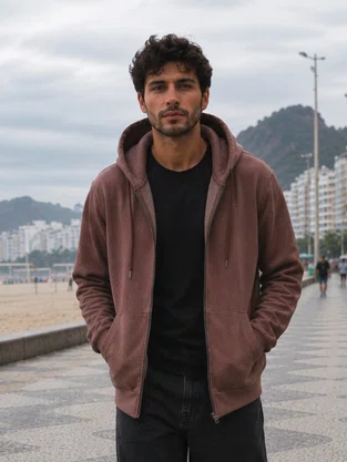 Jaqueta Masculina  De Moletom Flanelado Com Capuz 1000136333 Malwee Marrom