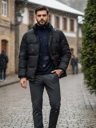 Jaqueta Masculina Dupla Face KGE2 Hering Bege e Preto