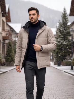 Jaqueta Masculina Dupla Face KGE2 Hering Bege e Preto