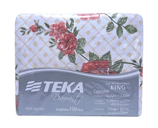 Jogo de Cama King 150 Fios 4 Peças 40 cm Diamante Teka Eleonor Branco e Bege