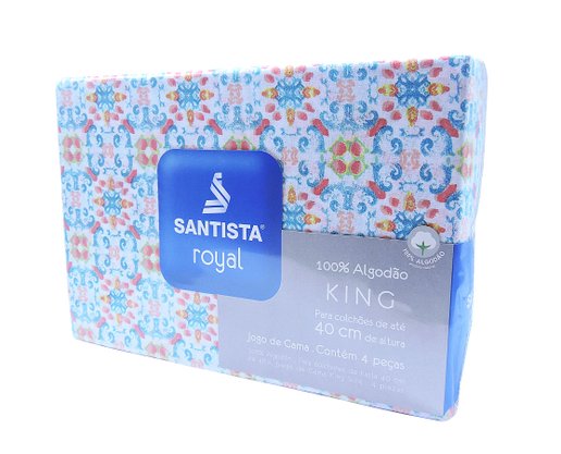 Jogo De Cama King Duplo 4 Peças Royal Plus Santista Cloe Verde Água