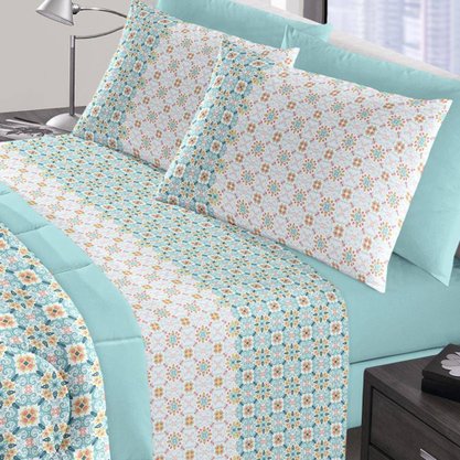 Jogo De Cama King Duplo 4 Peças Royal Plus Santista Cloe Verde Água