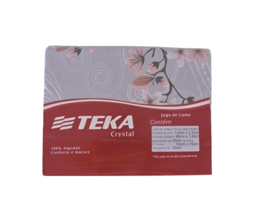 Jogo De Cama Casal 100% Algodão 4 Peças 2,00x2,20 Estampado Crystal Teka Capivari Cinza
