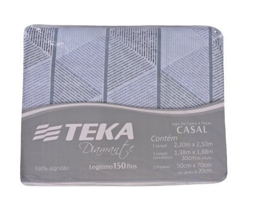 Jogo De Cama Casal 150 Fios 4 Peças 2.20x2,50 Estampado Diamante Teka Boris Cinza Claro