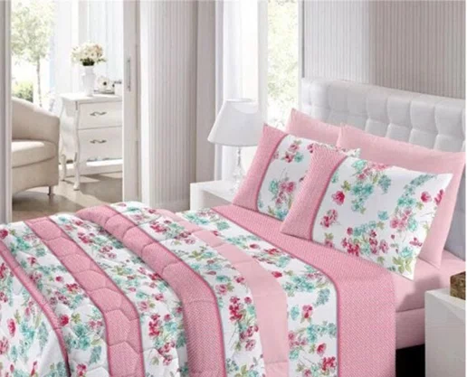 Jogo De Cama King  4 Peças 270x250  Sissy Royal Santista Branco e Rosa