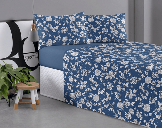 Jogo de Cama Queen 100% Algodão 2,40mx2,50m Cotidien Altenburg Azul