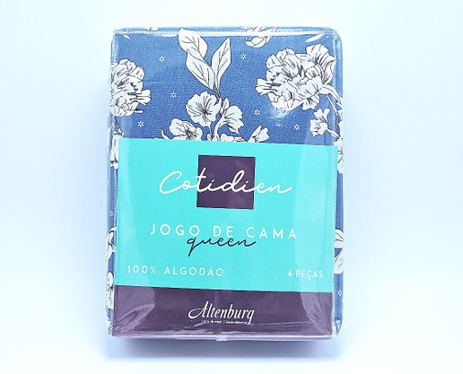 Jogo de Cama Queen 100% Algodão 2,40mx2,50m Cotidien Altenburg Azul