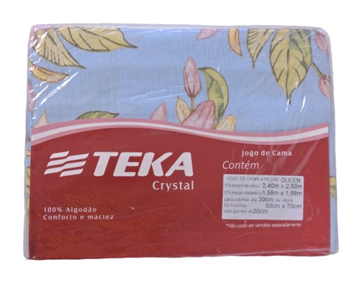 Jogo De Cama Queen Estampado 4 Peças 2,40m x 2,50m Crystal Teka Gardenia Azul