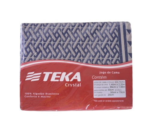 Jogo De Cama Solteiro Com 3 Peças 1.40x2.20 30 cm Estampado Crystal Teka Persa Marinho E Cinza Claro