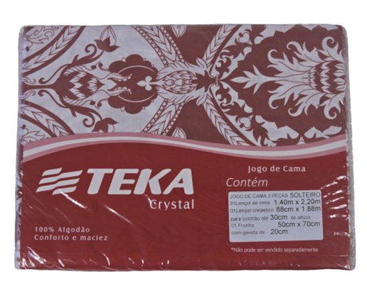 Jogo De Cama Solteiro Estampado 3 Peças 1,40m x 2,20m Crystal Teka Royalty Branco E Vinho