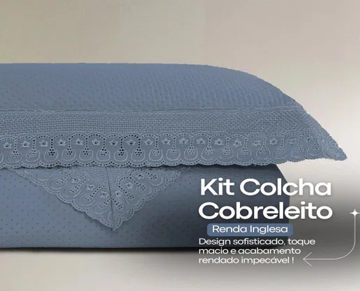 Kit Colcha Casal 2,20x2,40 Flora Renda Habitat Azul