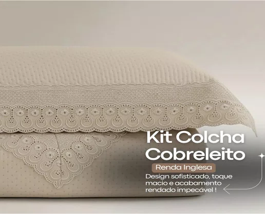 Kit Colcha Casal 2,20x2,40 Flora Renda Habitat Bege