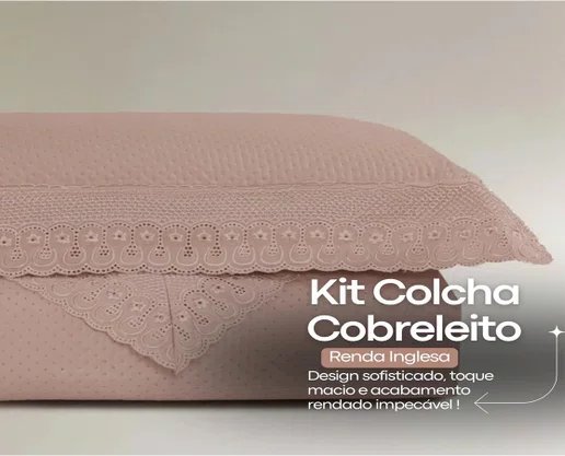 Kit Colcha Casal 2,20x2,40 Flora Renda Habitat Rosa