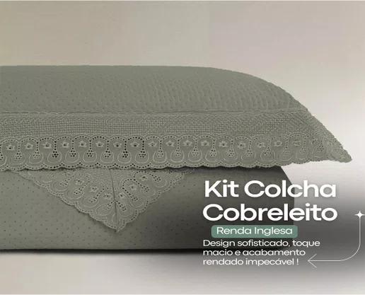 Kit Colcha Queen 2,40x2,60 Flora Renda Habitat Verde