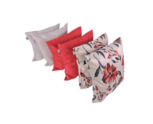 Kit com 6 Capas de Almofadas 44cm X 44cm  Fortex Vermelho, Estampado E Marfim