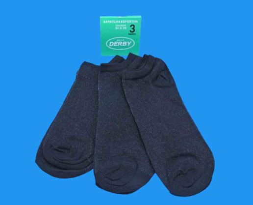 Kit Meia Com 03 Pares Unissex Adulto 4070 Derby Preto 34/39