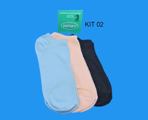 Kit Meia Com 03 Pares Unissex Adulto 4070 Derby Sortido 34/39