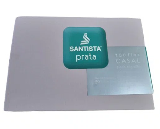 Lençol Casal Com Elastico 150 Fios Santista Prata Rosa Claro