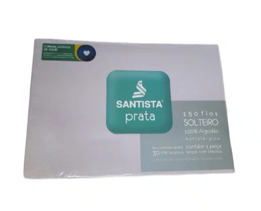 Lençol De Solteiro Com elástico 150 fios Santista Prata Rosa Claro