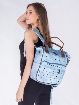 Mochila E Bolsa Feminina Adulto Sintético Com Tachas KL626 KL Main Azul Celeste