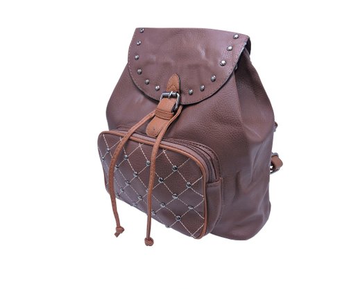 Mochila Feminina Adulto Sintético Com Bolso Frontal E Tachas X-6064 CH&LR Café