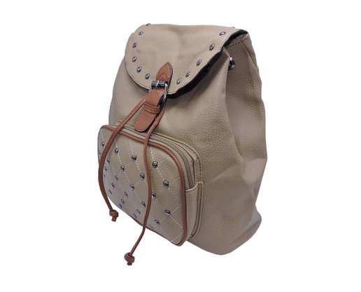 Mochila Feminina Adulto Sintético Com Bolso Frontal E Tachas X-6064 CH&LR Marrom Claro