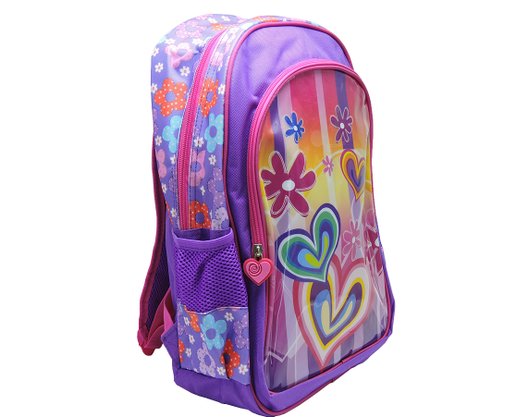Mochila Feminina Infantil Estampa Coração YS42039 Convoy Kids Rosa e Lilás