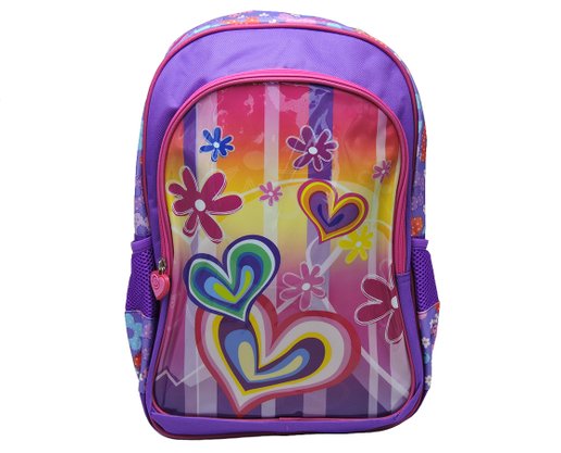 Mochila Feminina Infantil Estampa Coração YS42039 Convoy Kids Rosa e Lilás